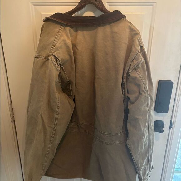 Woolrich Vintage Tan Barn Jacket with Leather Collar and button in Wool liner - Picture 6 of 7